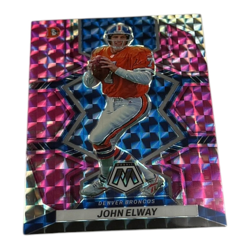 2022 Panini Mosaic John Elway Denver Broncos Pink Camo Mosaic Prizm Card No. 63